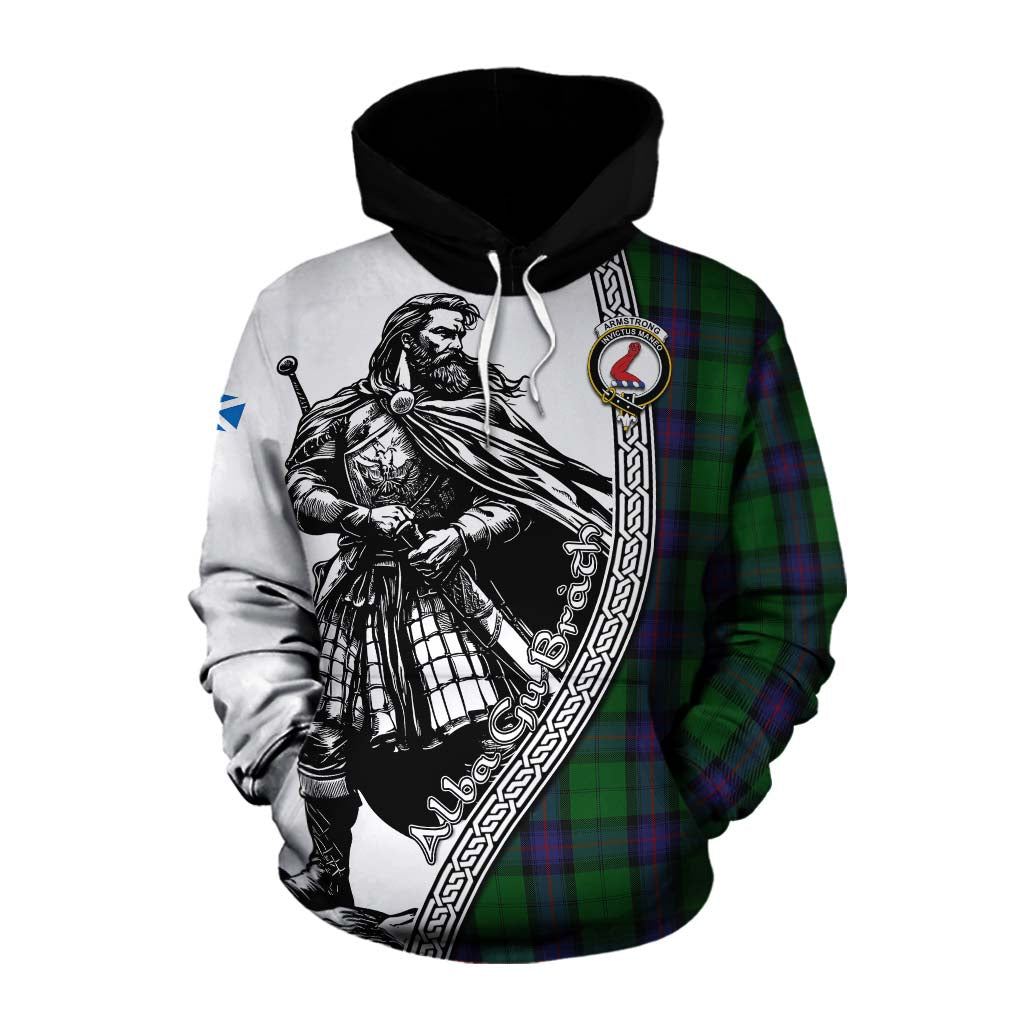 Tartan Vibes Clothing Armstrong Tartan Clan Crest Cotton Hoodie with Highlander Warrior Celtic Style