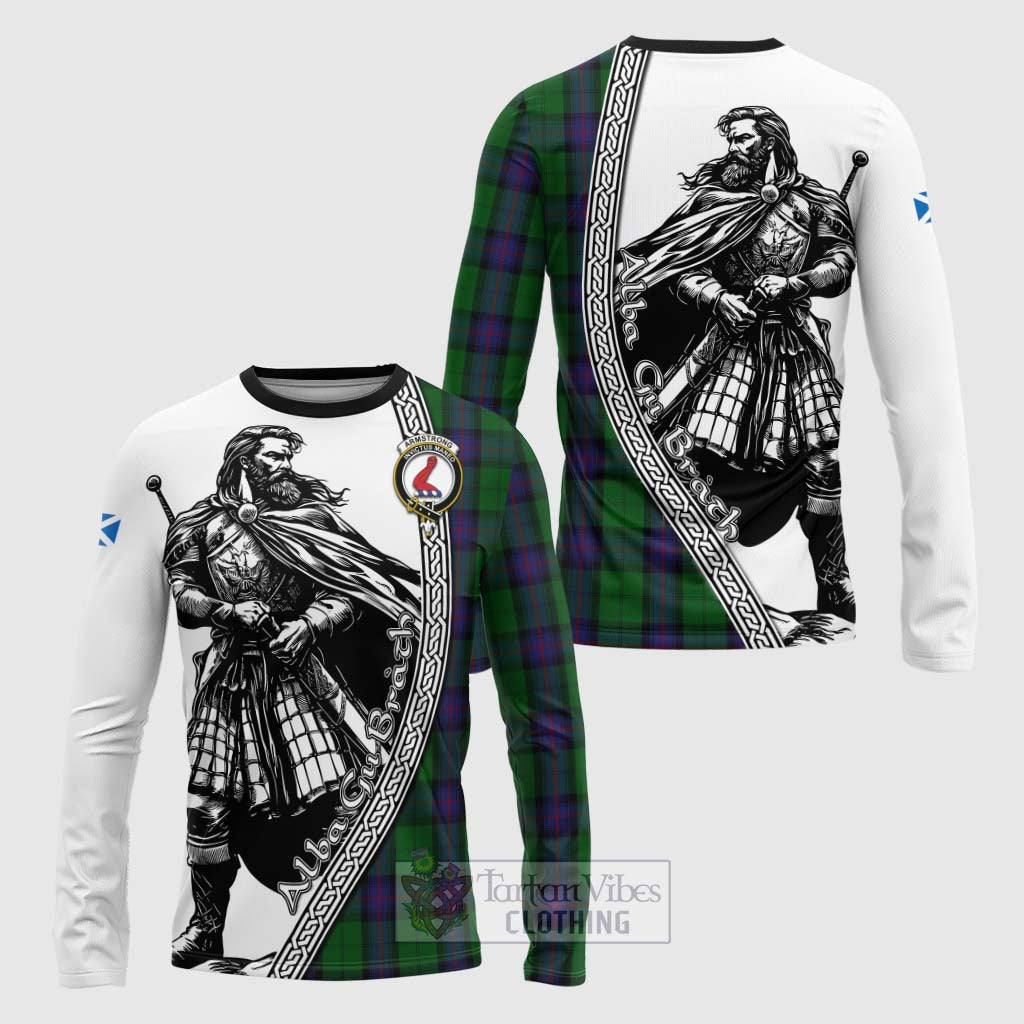 Tartan Vibes Clothing Armstrong Tartan Clan Crest Long Sleeve T-Shirt with Highlander Warrior Celtic Style