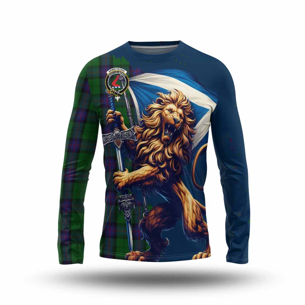 Tartan Vibes Clothing Armstrong Tartan Family Crest Long Sleeve T-Shirt with Scottish Majestic Lion