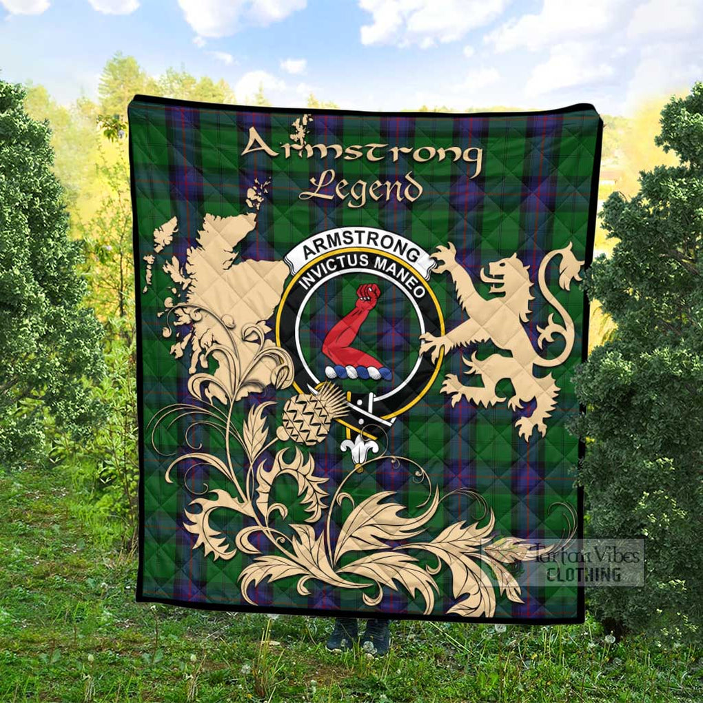 Tartan Vibes Clothing Armstrong Tartan Quilt with Family Crest and Scottish Symbol Style