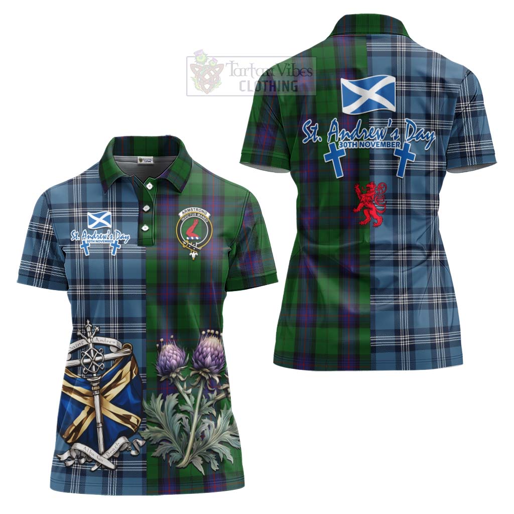 Tartan Vibes Clothing Armstrong Tartan Women's Polo Shirt Happy St. Andrew's Day Half Tartan Style