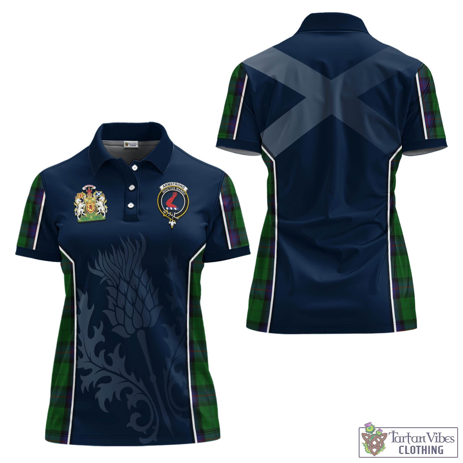 Tartan Vibes Clothing Armstrong Tartan Women's Polo Shirt with Family Crest and Scottish Thistle Vibes Sport Style