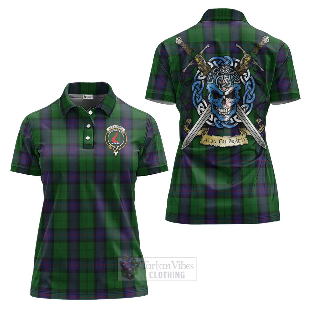 Tartan Vibes Clothing Armstrong Tartan Women's Polo Shirt with Family Crest Celtic Skull Style