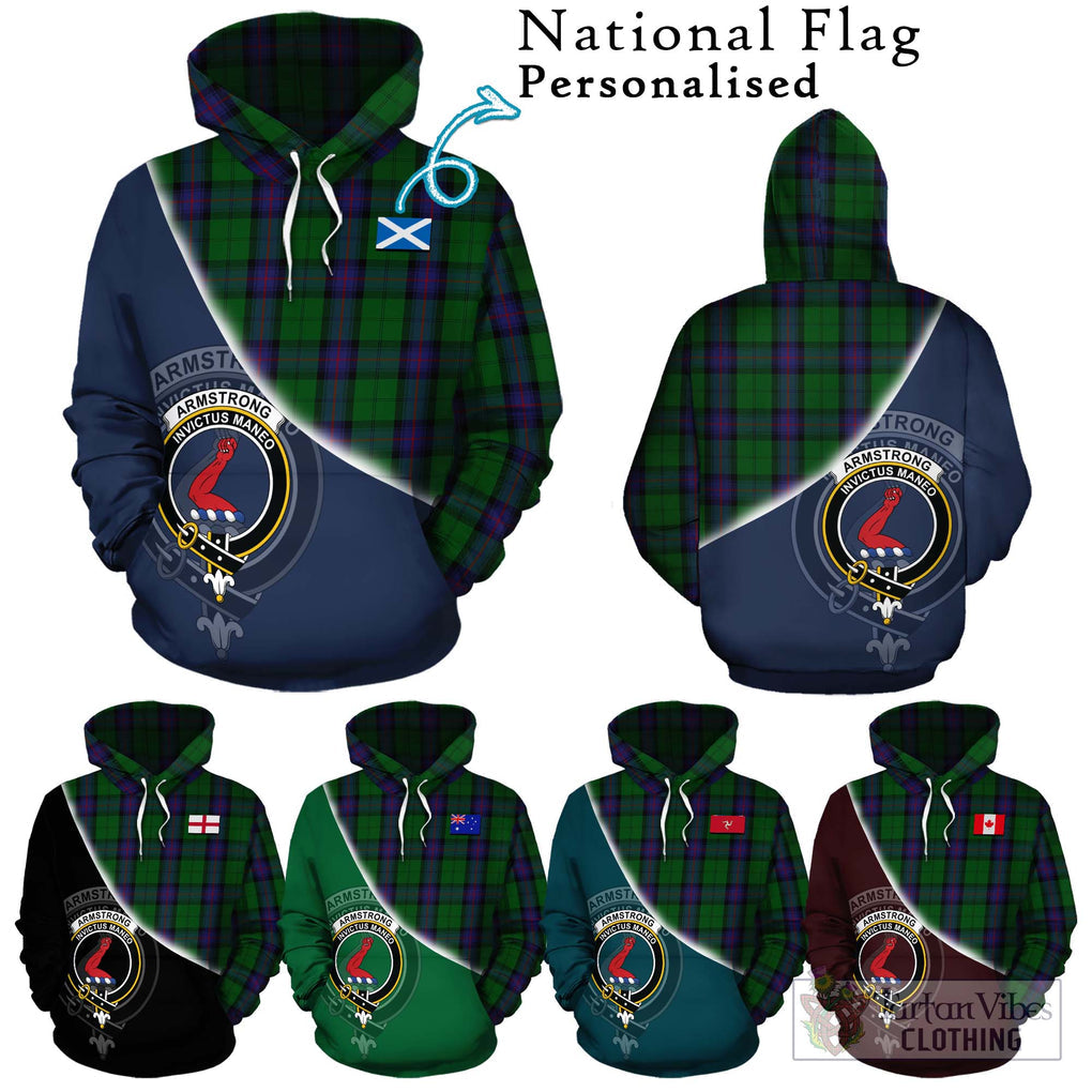 Armstrong Tartan Hoodie with Personalised National Flag and Family Crest Half Style Zip Hoodie - Tartanvibesclothing Shop