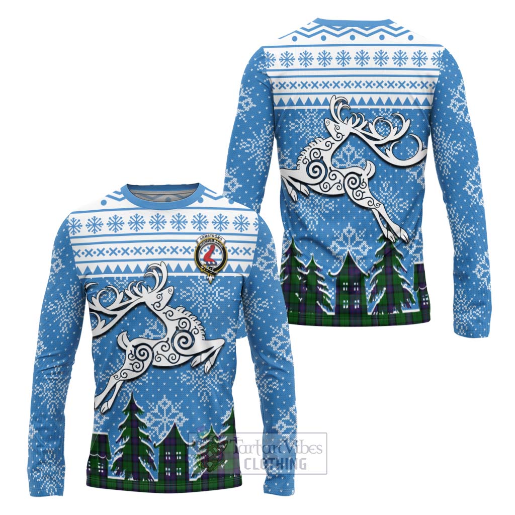 Tartan Vibes Clothing Armstrong Clan Christmas Long Sleeve T-Shirt Celtic Reindeer Style