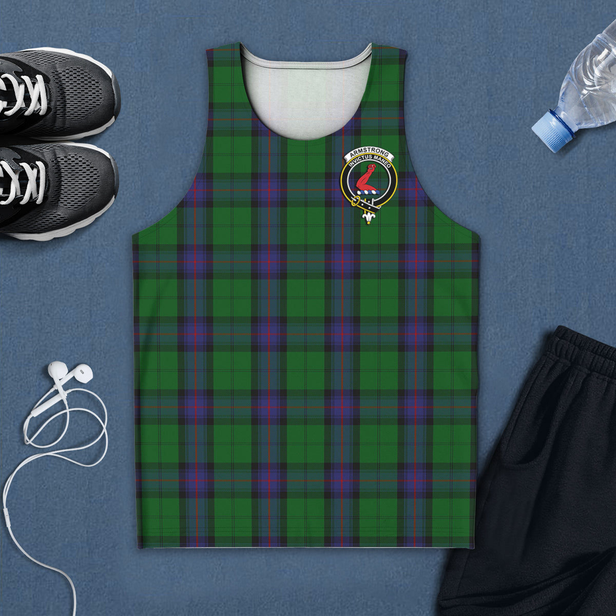 Armstrong Tartan Mens Tank Top with Family Crest 5XL - Tartan Vibes Clothing