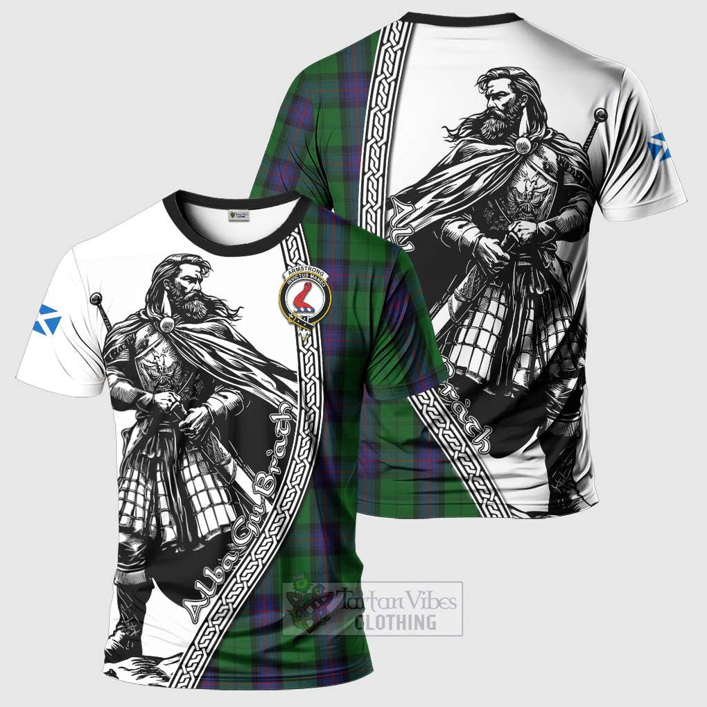 Tartan Vibes Clothing Armstrong Tartan Clan Crest T-Shirt with Highlander Warrior Celtic Style