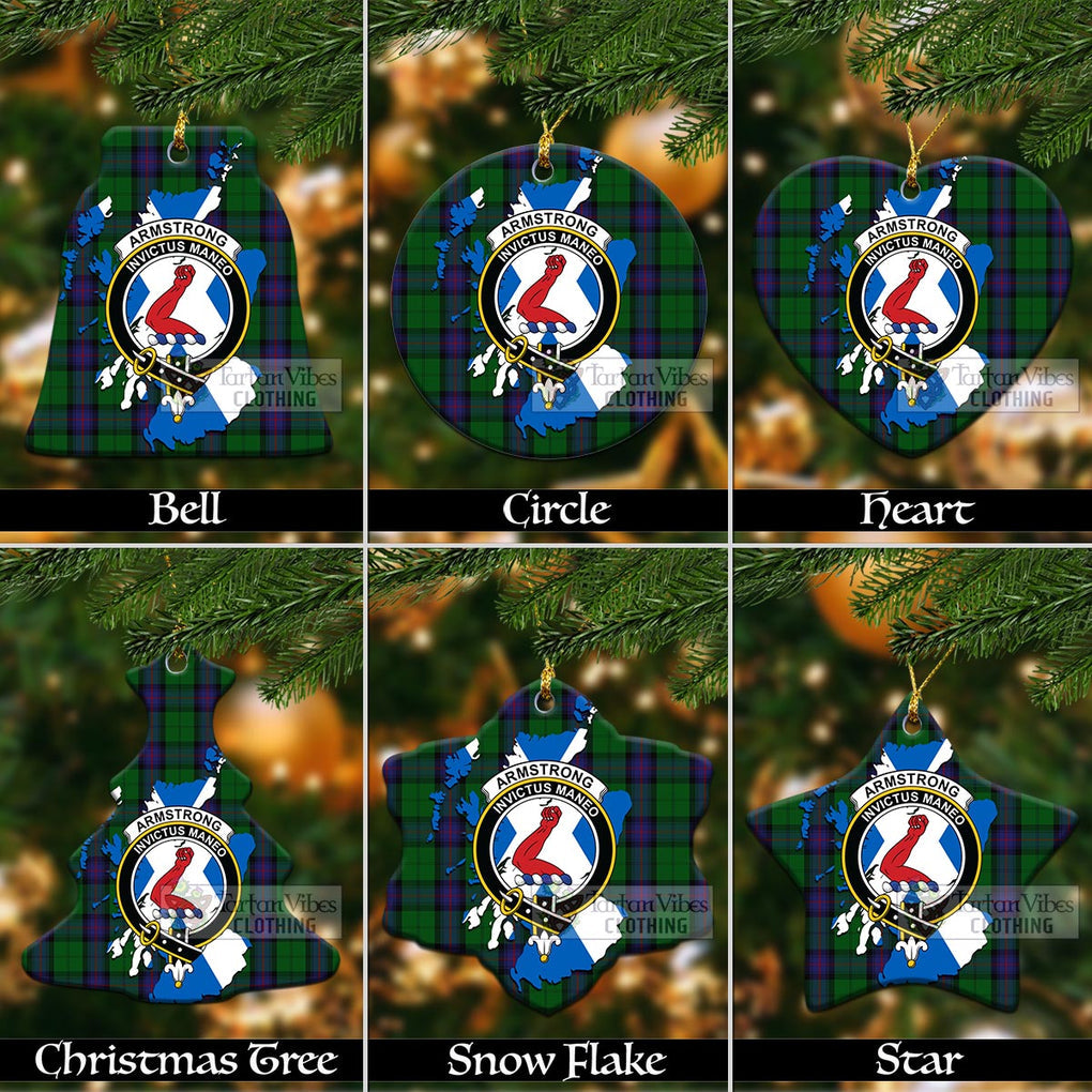 Tartan Vibes Clothing Armstrong Tartan Christmas Ornament with Family Crest and Scotland Map