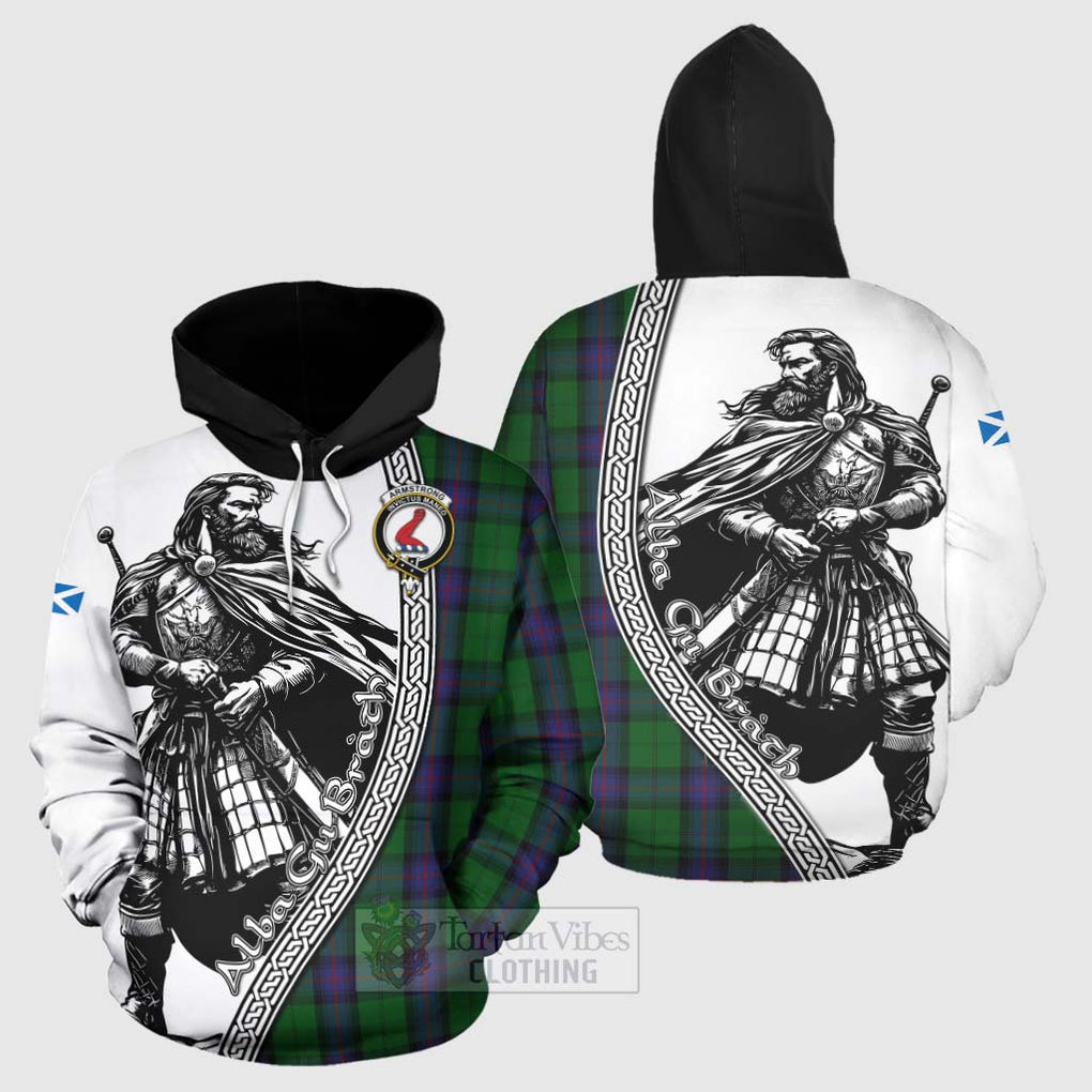 Tartan Vibes Clothing Armstrong Tartan Clan Crest Hoodie with Highlander Warrior Celtic Style