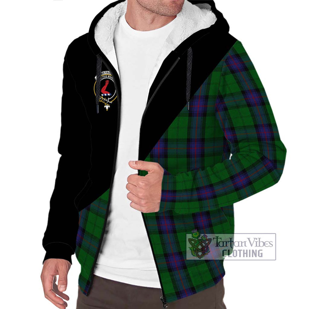 Armstrong Tartan Sherpa Hoodie with Family Crest and Military Logo Style Unisex S - Tartanvibesclothing Shop