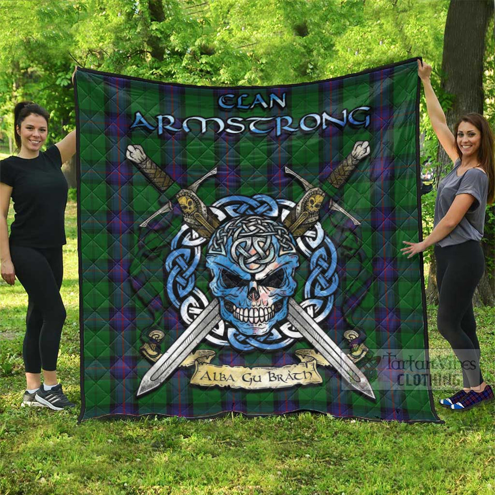 Tartan Vibes Clothing Armstrong Tartan Quilt with Celtic Skull Alba Gu Brath Style