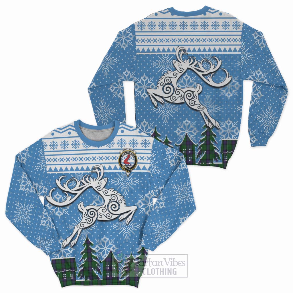 Tartan Vibes Clothing Armstrong Clan Christmas Sweatshirt Celtic Reindeer Style