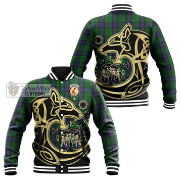 Armstrong Tartan Baseball Jacket with Family Crest Celtic Wolf Style