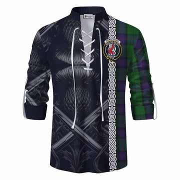 Armstrong Tartan Ghillie Kilt Shirt with Family Crest Cross Sword Thistle Celtic Vibes