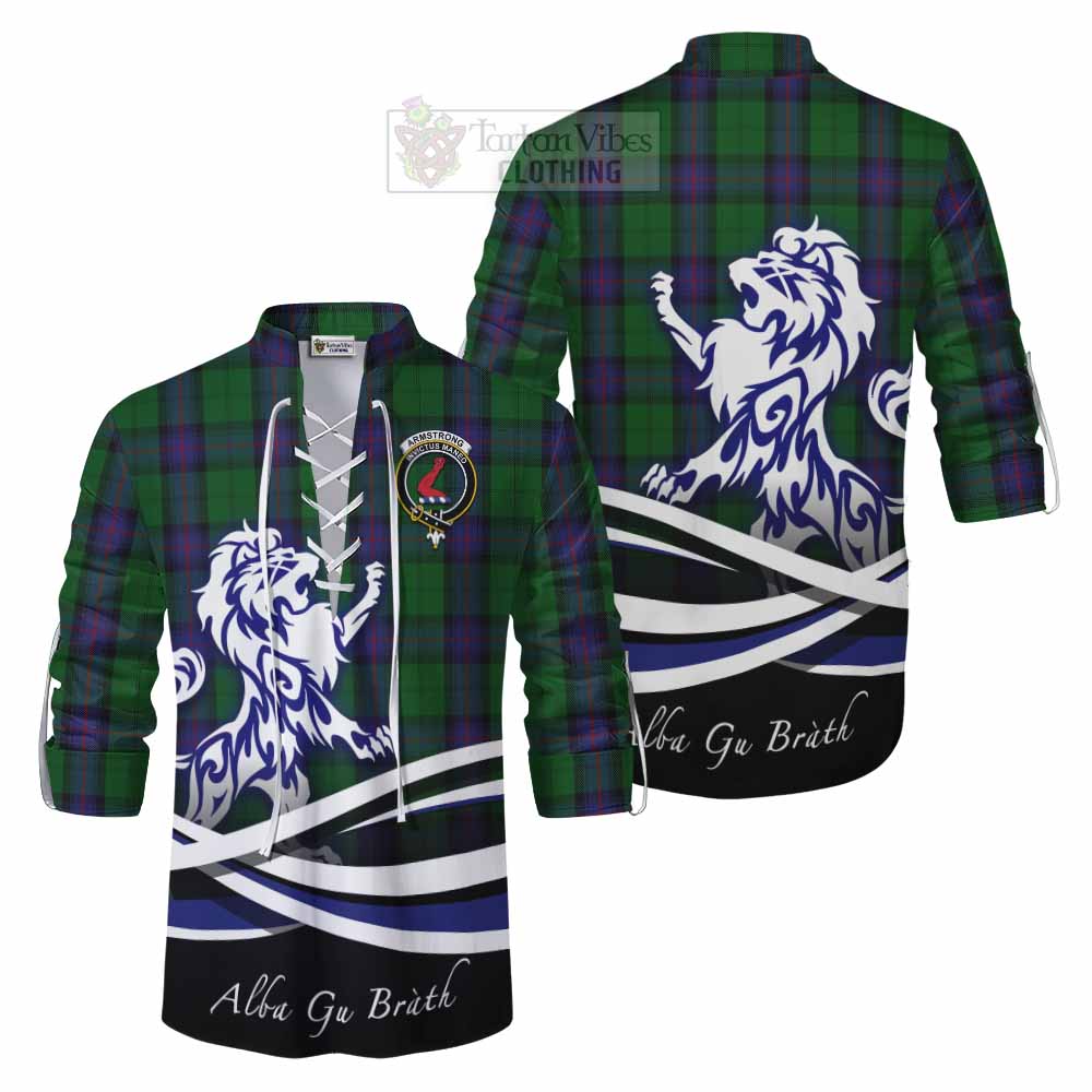 Tartan Vibes Clothing Armstrong Tartan Ghillie Kilt Shirt with Alba Gu Brath Regal Lion Emblem