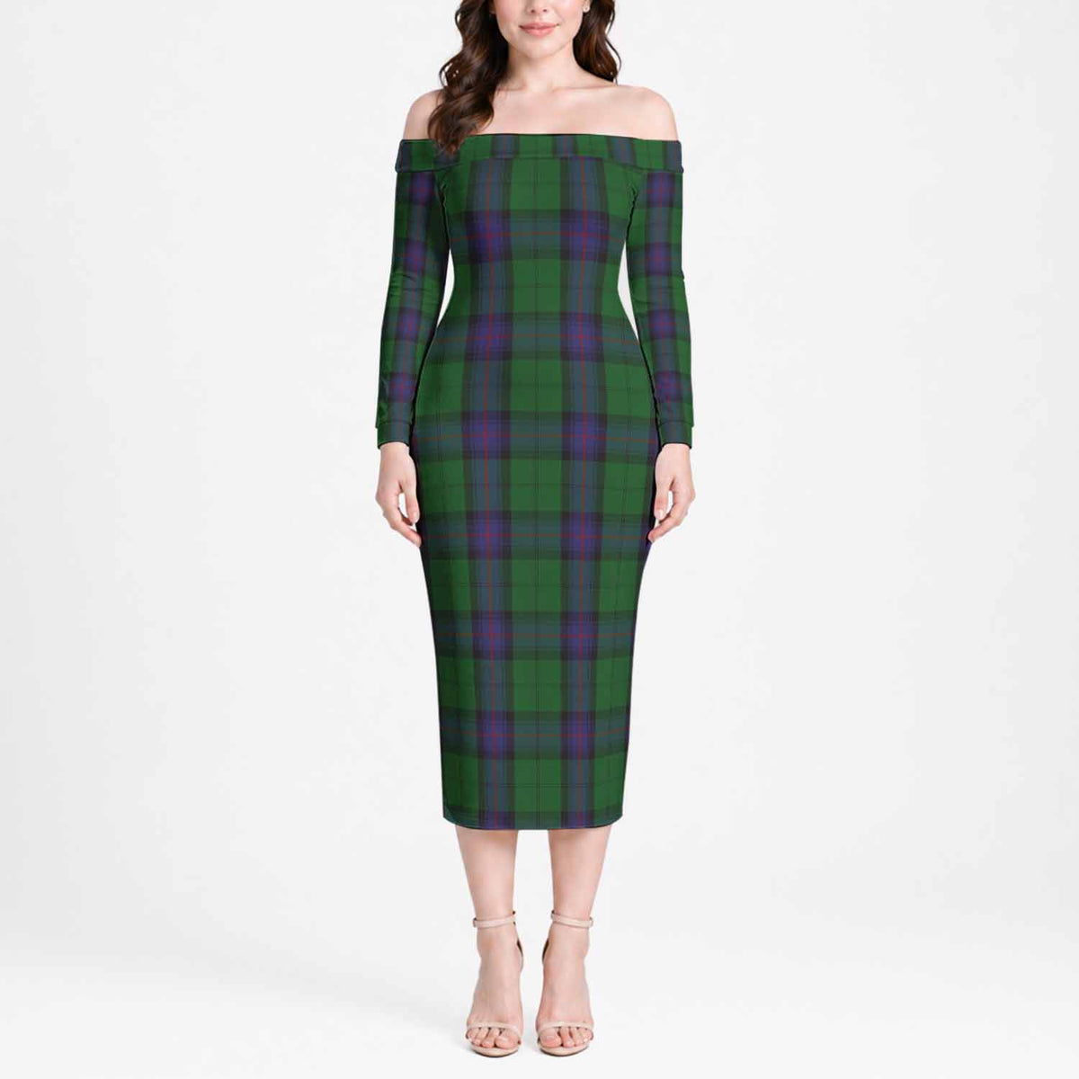 Armstrong Tartan Off Shoulder Long Sleeve Dress Women's Dress Long Sleeve - Tartan Vibes Clothing
