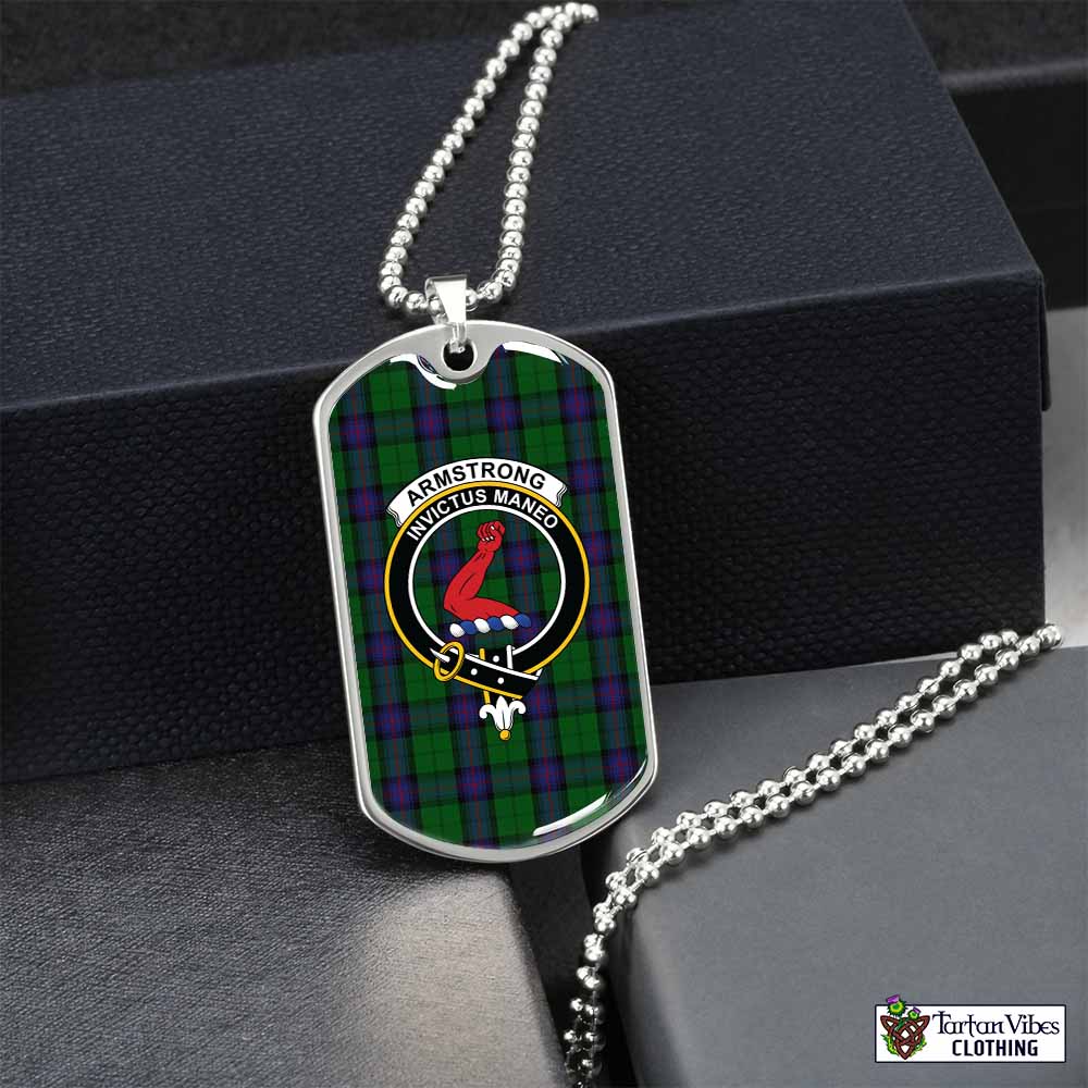 Tartan Vibes Clothing Armstrong Tartan Dog Tag Necklace with Family Crest