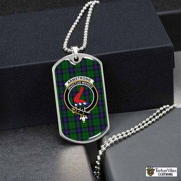 Armstrong Tartan Dog Tag Necklace with Family Crest