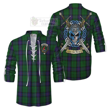 Armstrong Tartan Ghillie Kilt Shirt with Family Crest Celtic Skull Style