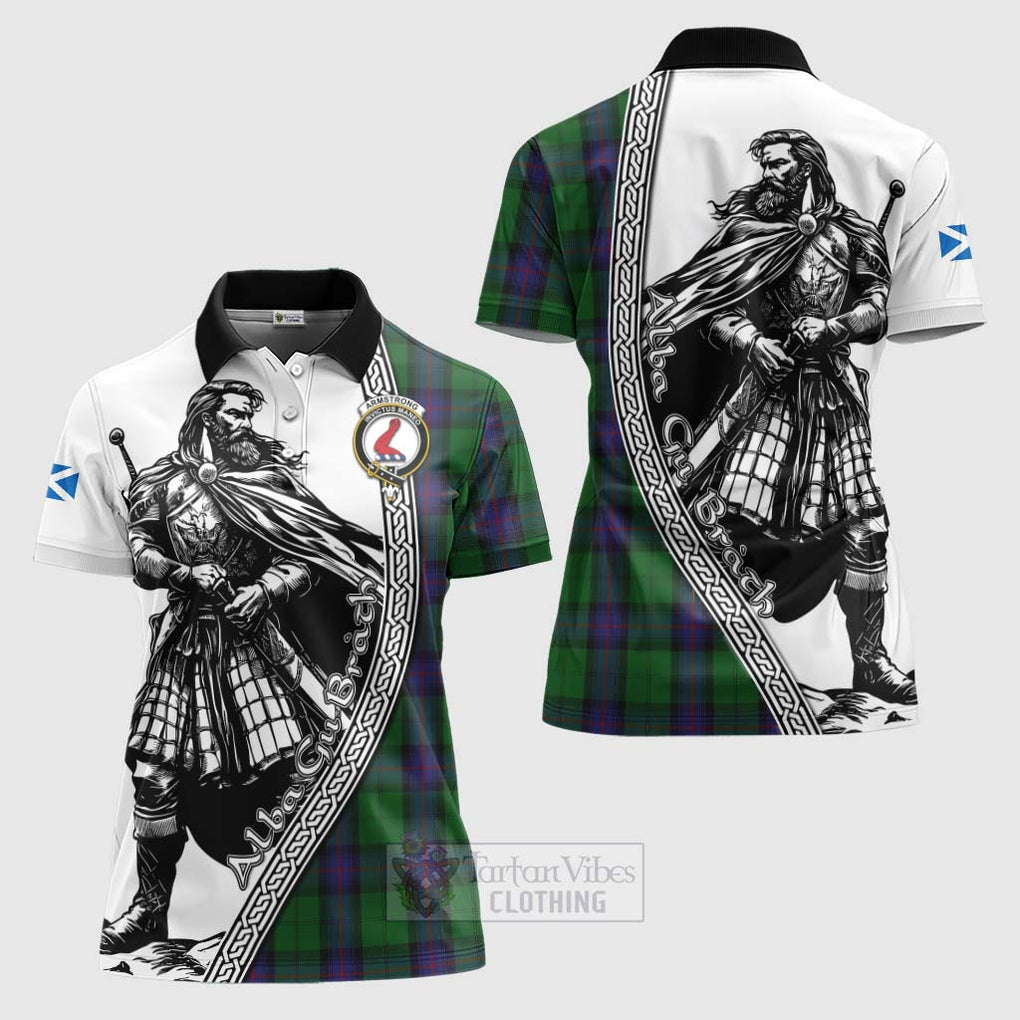 Tartan Vibes Clothing Armstrong Tartan Clan Crest Women's Polo Shirt with Highlander Warrior Celtic Style