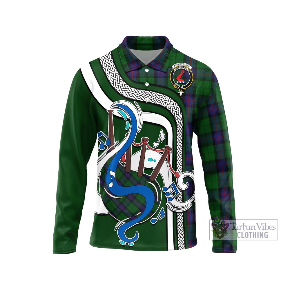 Tartan Vibes Clothing Armstrong Tartan Long Sleeve Polo Shirt with Epic Bagpipe Style