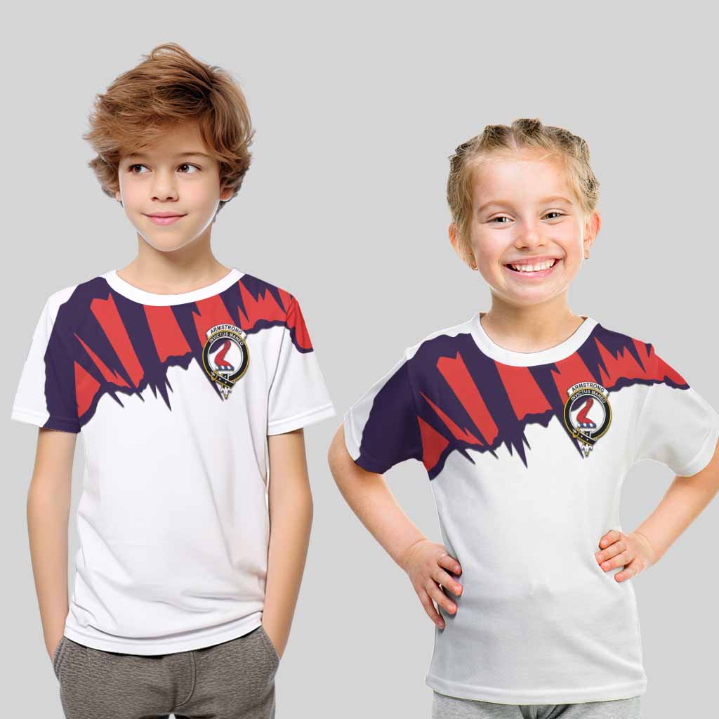 Armstrong Clan Crest Kid T-Shirt with Retro Sport Style Youth XL Size14 - 2D-tartanvibesclothing