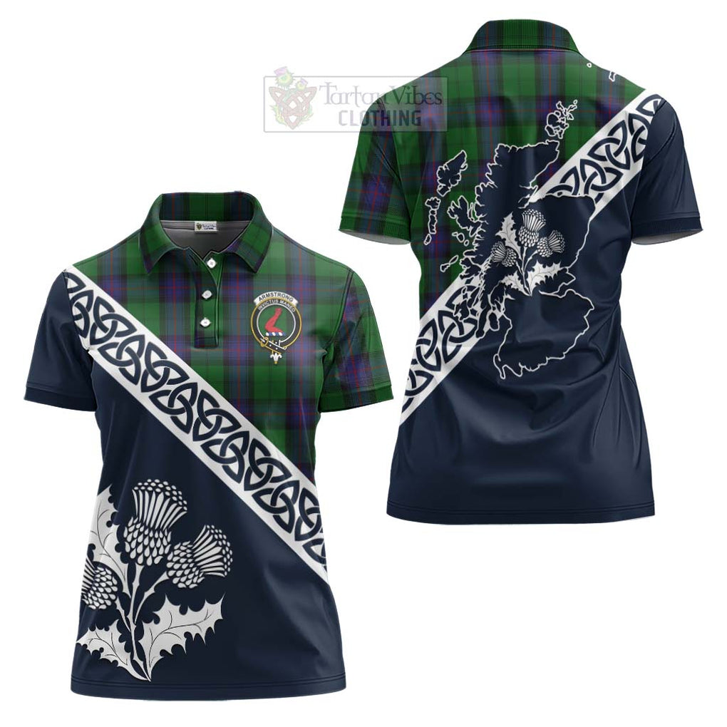 Tartan Vibes Clothing Armstrong Tartan Women's Polo Shirt Featuring Thistle and Scotland Map