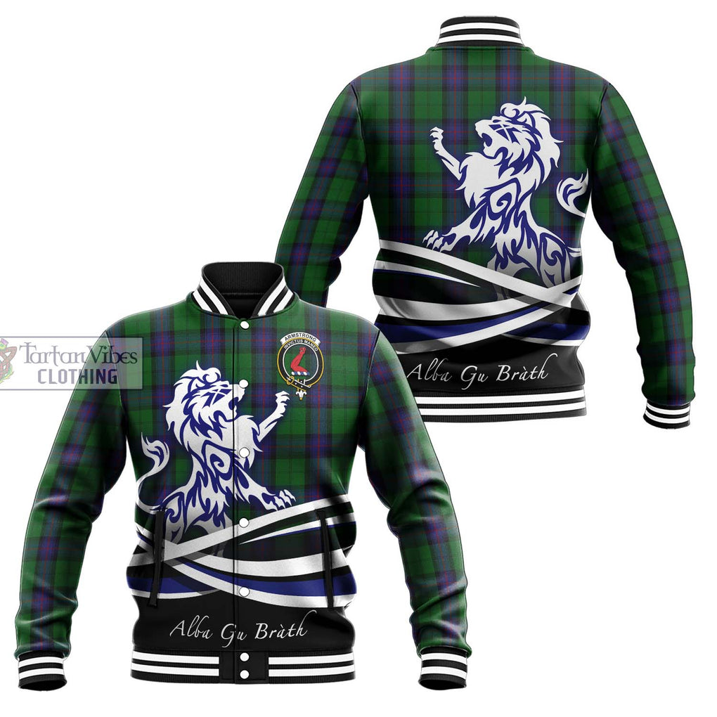 Armstrong Tartan Baseball Jacket with Alba Gu Brath Regal Lion Emblem Unisex - Tartanvibesclothing Shop