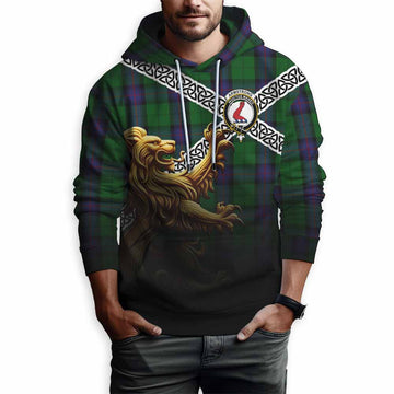Armstrong Crest Tartan Hoodie with Golden Lion Emblem Celtic Style Pullover Hoodie - Tartan Vibes Clothing