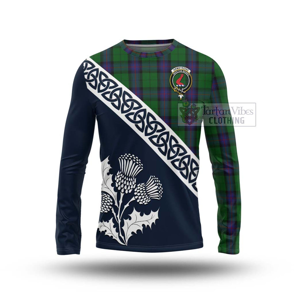 Tartan Vibes Clothing Armstrong Tartan Long Sleeve T-Shirt Featuring Thistle and Scotland Map