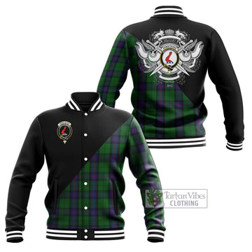 Armstrong Tartan Baseball Jacket with Family Crest and Military Logo Style