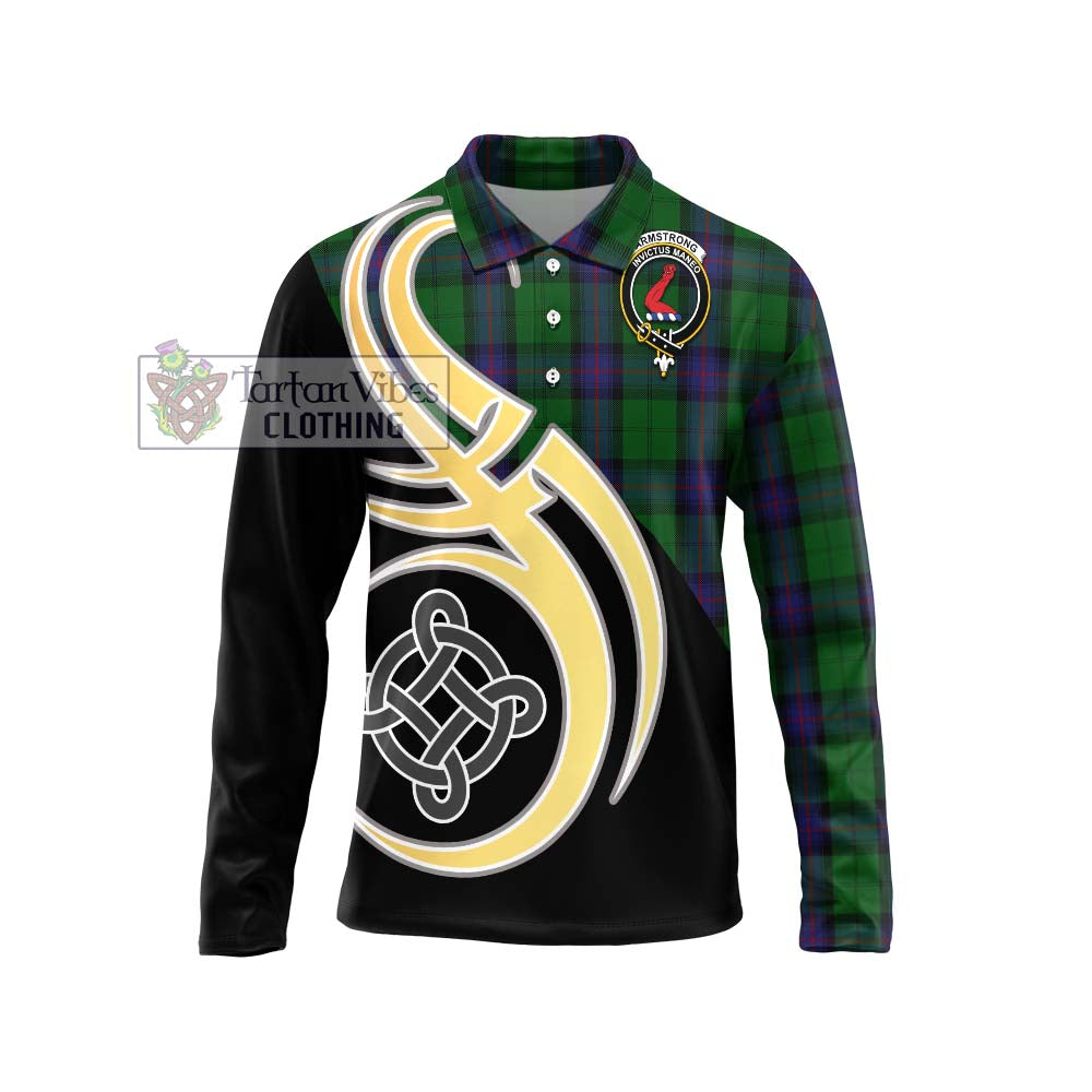 Armstrong Tartan Long Sleeve Polo Shirt with Family Crest and Celtic Symbol Style Unisex - Tartan Vibes Clothing