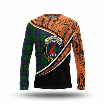 Armstrong Crest Tartan Long Sleeve T-Shirt with Polynesian Vibes Style - Orange Version