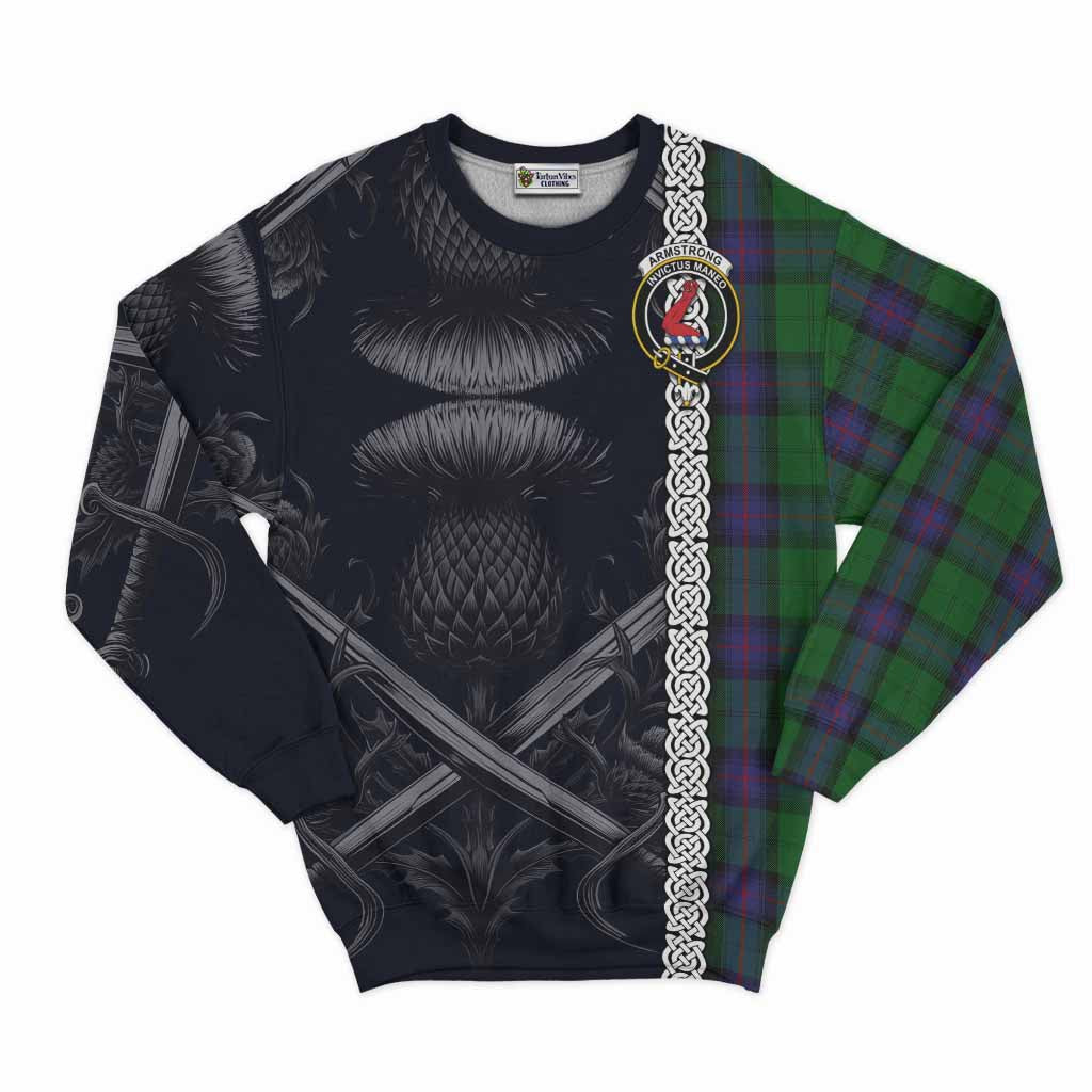 Tartan Vibes Clothing Armstrong Tartan Sweatshirt with Family Crest Cross Sword Thistle Celtic Vibes