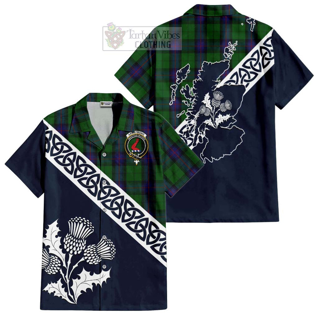 Tartan Vibes Clothing Armstrong Tartan Short Sleeve Button Shirt Featuring Thistle and Scotland Map