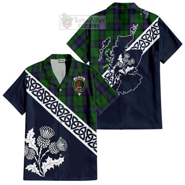 Armstrong Tartan Short Sleeve Button Shirt Featuring Thistle and Scotland Map