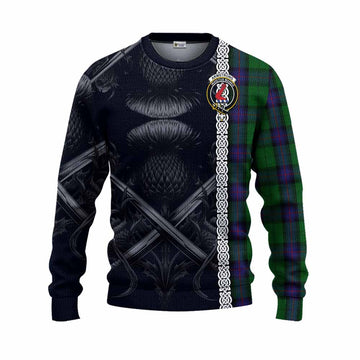 Armstrong Tartan Knitted Sweater with Family Crest Cross Sword Thistle Celtic Vibes