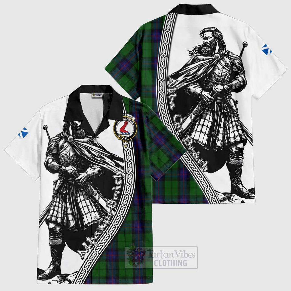 Tartan Vibes Clothing Armstrong Tartan Clan Crest Short Sleeve Button Shirt with Highlander Warrior Celtic Style