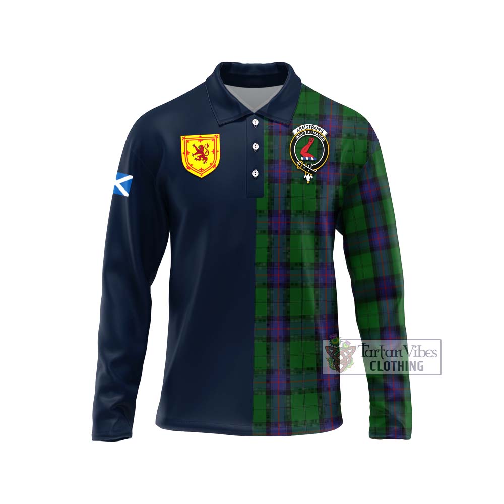 Tartan Vibes Clothing Armstrong Tartan Long Sleeve Polo Shirt with Scottish Lion Royal Arm Half Style