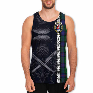 Armstrong Tartan Men's Tank Top with Family Crest Cross Sword Thistle Celtic Vibes