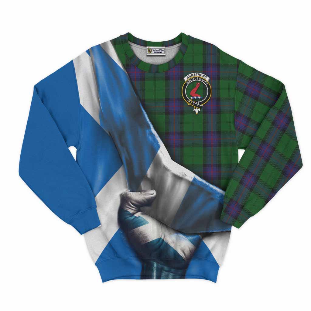 Tartan Vibes Clothing Armstrong Tartan Sweatshirt with Family Crest Scotland Patriotic Style