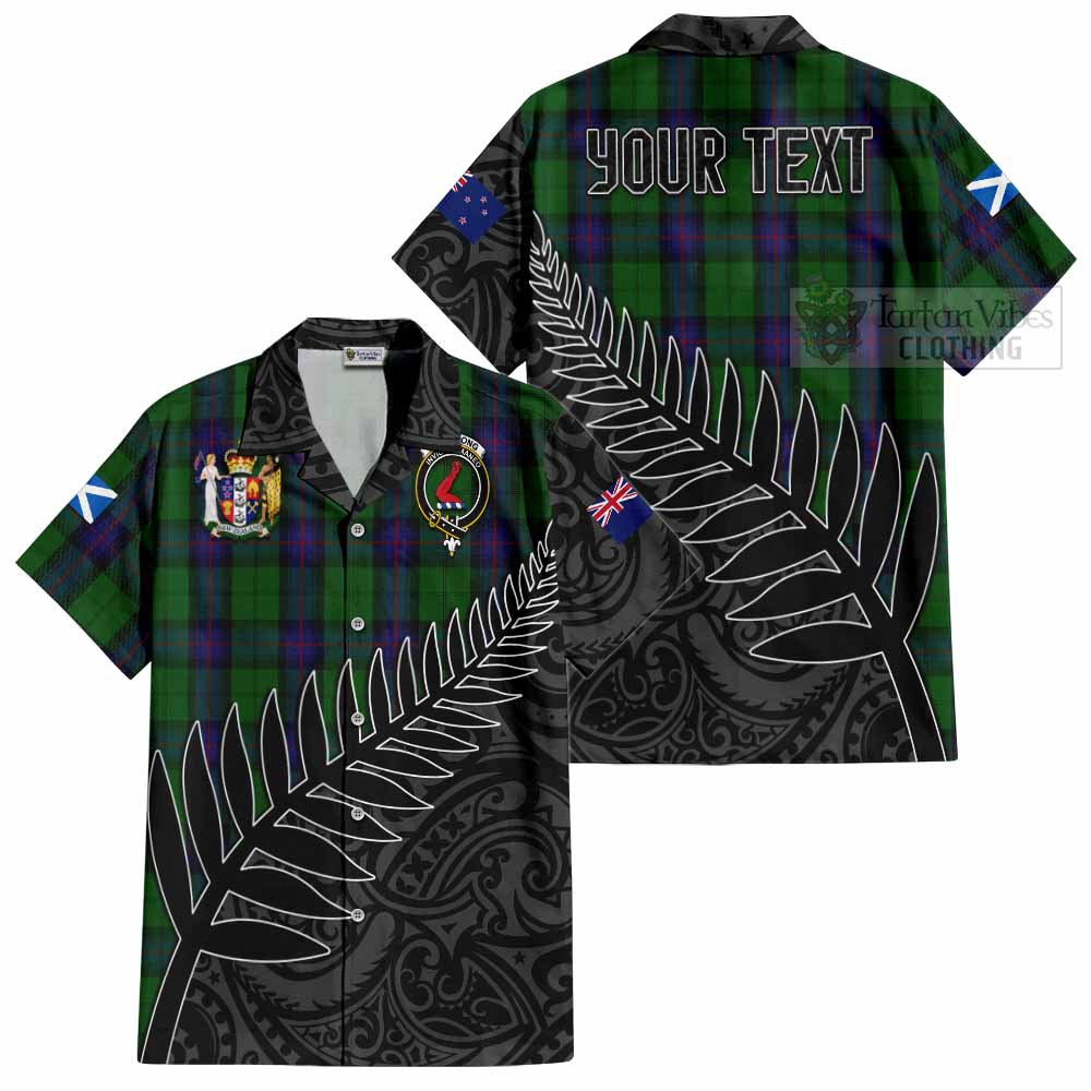 Tartan Vibes Clothing Armstrong Crest Tartan Short Sleeve Button Shirt with New Zealand Silver Fern Half Style