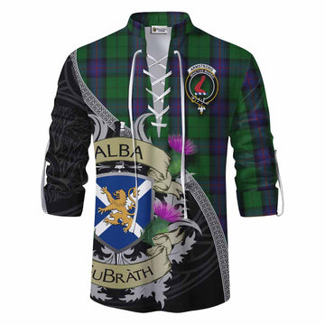 Armstrong Tartan Family Crest Ghillie Kilt Shirt Lion Rampant Royal Thistle Shield Celtic Inspired Men - Tartan Vibes Clothing