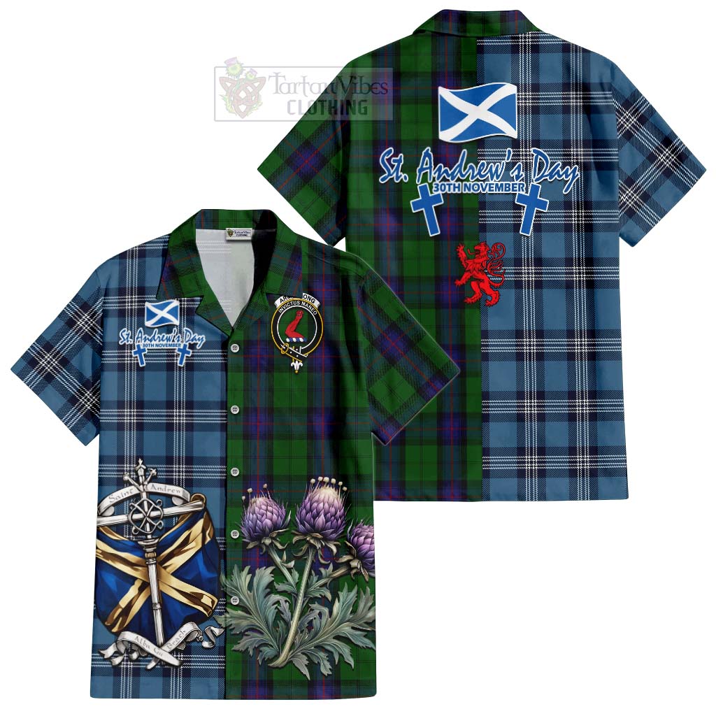 Tartan Vibes Clothing Armstrong Tartan Short Sleeve Button Shirt Happy St. Andrew's Day Half Tartan Style