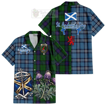 Armstrong Tartan Short Sleeve Button Shirt Happy St. Andrew's Day Half Tartan Style