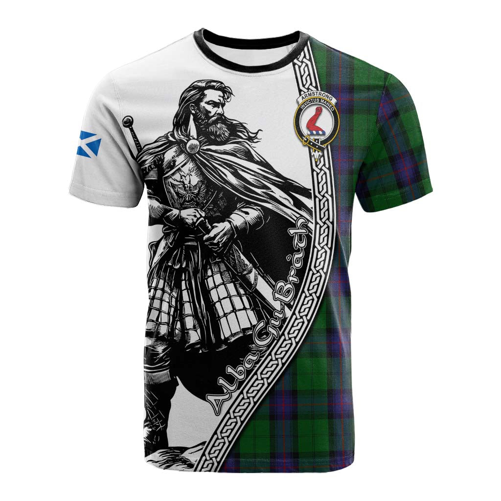 Armstrong Tartan Clan Crest Cotton T-shirt with Highlander Warrior Celtic Style