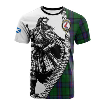 Armstrong Tartan Clan Crest Cotton T-shirt with Highlander Warrior Celtic Style