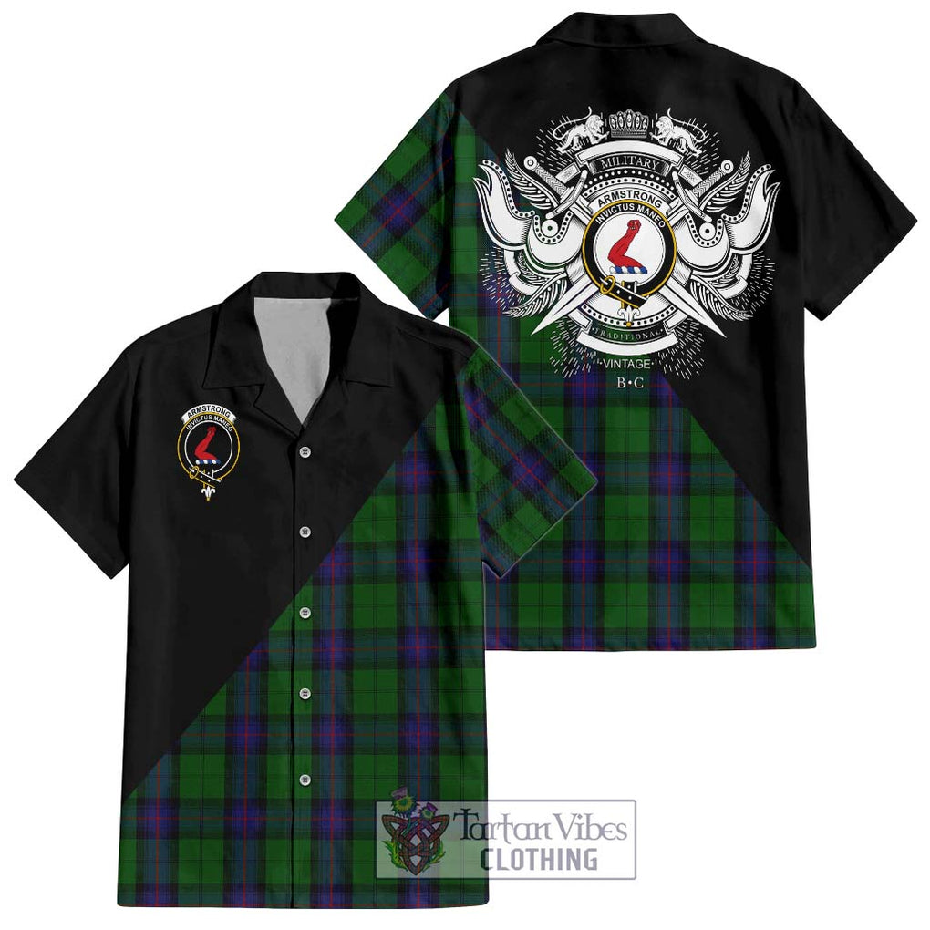 Armstrong Tartan Short Sleeve Button Shirt with Family Crest and Military Logo Style Kid - Tartanvibesclothing Shop