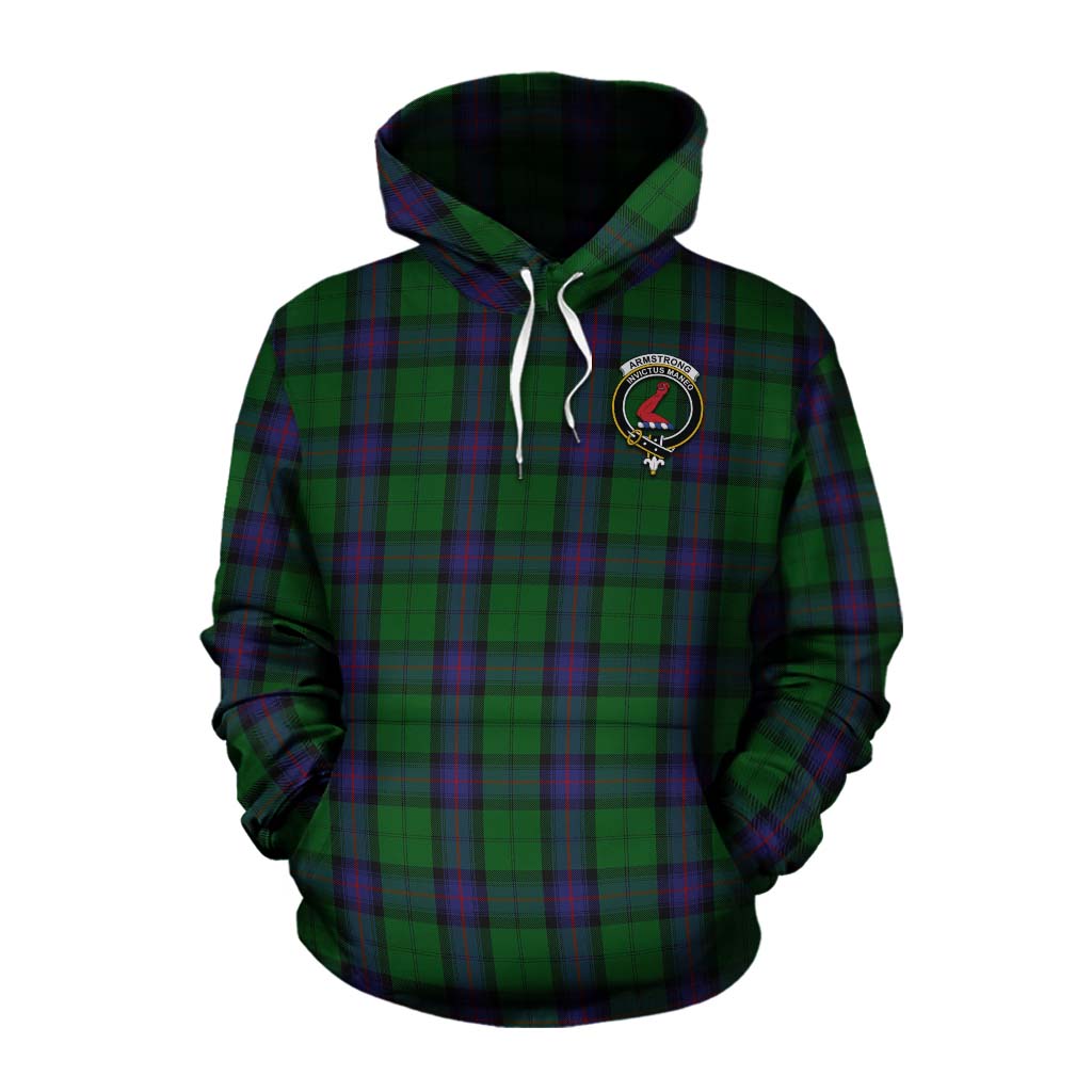 Tartan Vibes Clothing Armstrong Tartan Cotton Hoodie with Family Crest Celtic Skull Style