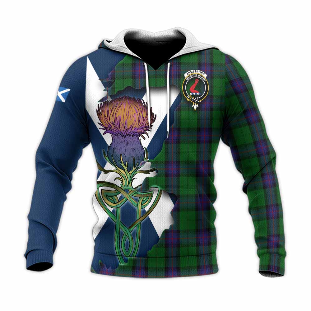 Armstrong Tartan Family Crest Knitted Hoodie Scottish Thistle Celtic Inspired Unisex Knitted Pullover Hoodie - Tartan Vibes Clothing